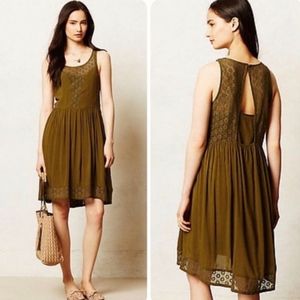 Anthropologie Lilka Olive Green Matepe Lace Dress